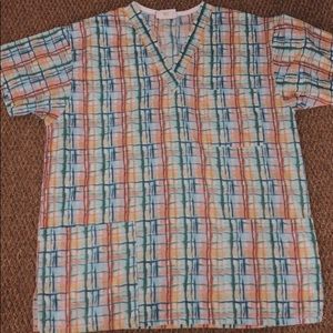 Plaid Designed Medium Scrub Shirt